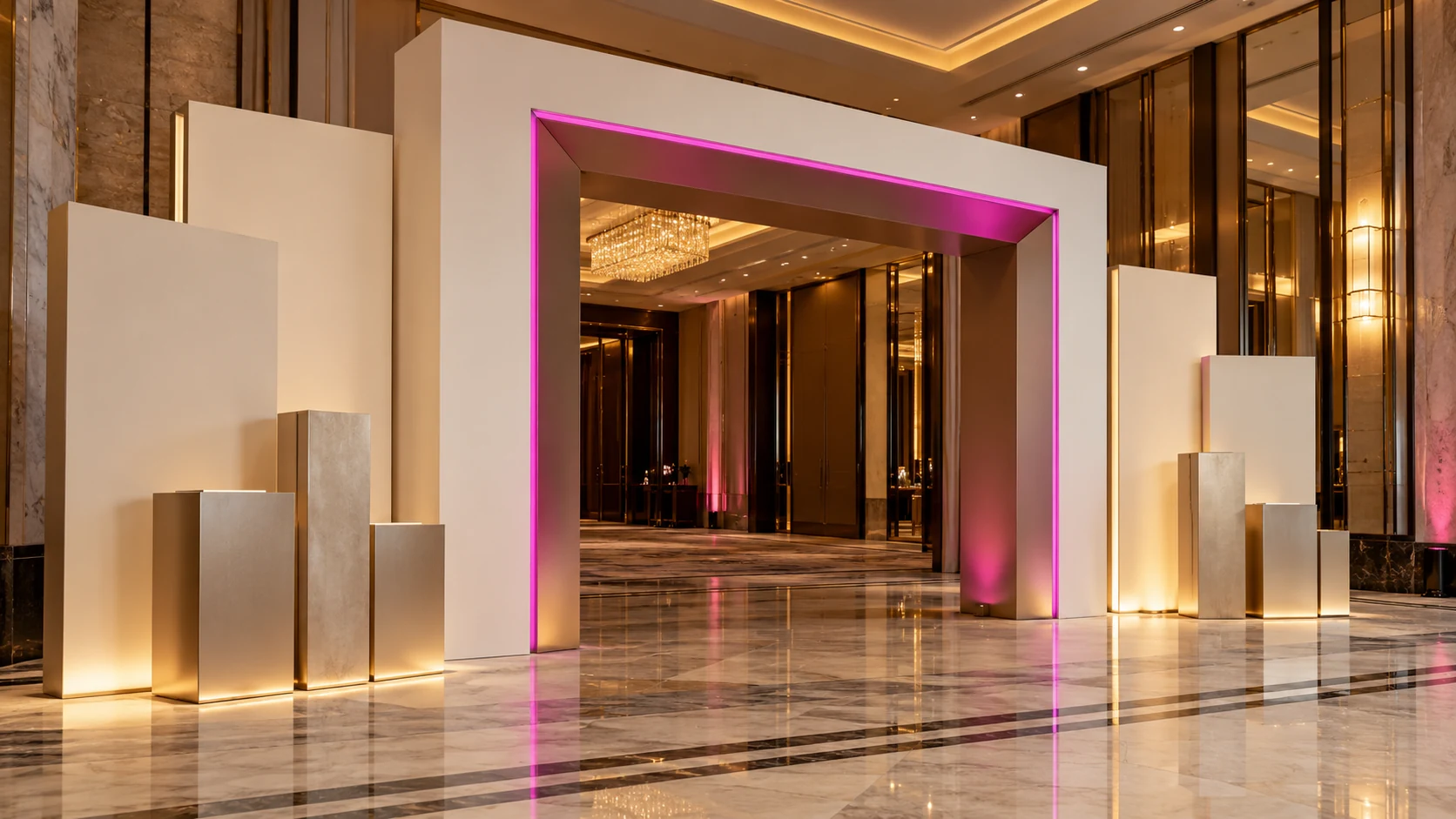 Event setting illustrating props, entrances & branding