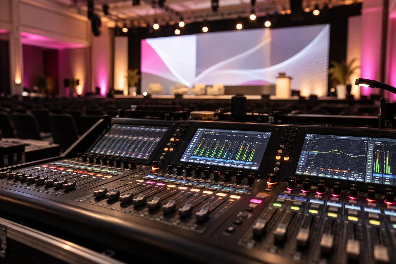 Concept image of a professional audio console at an event control position